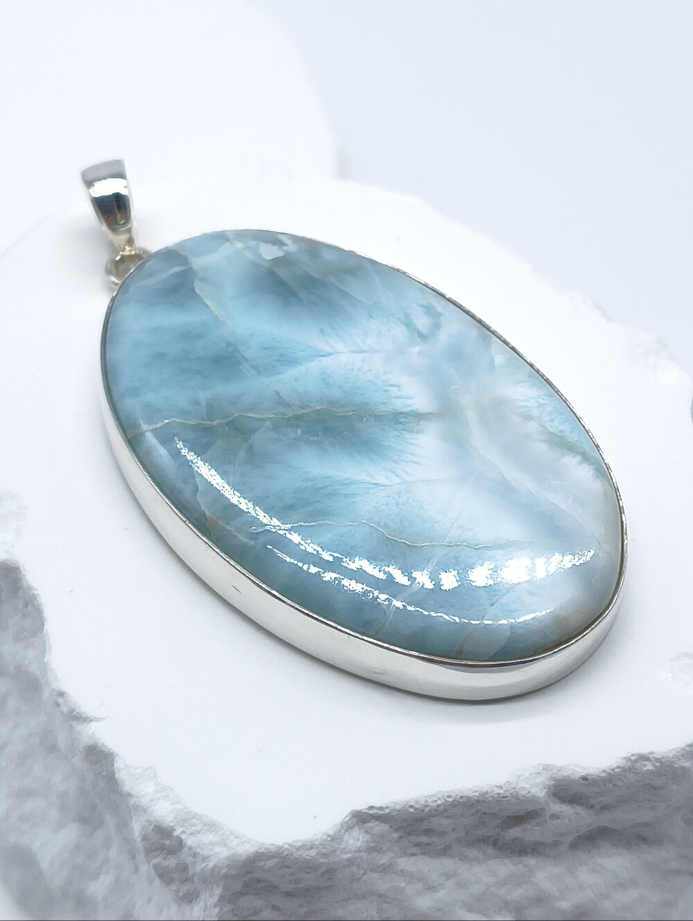 Sterling Silver Oval Dominican Larimar Pendant